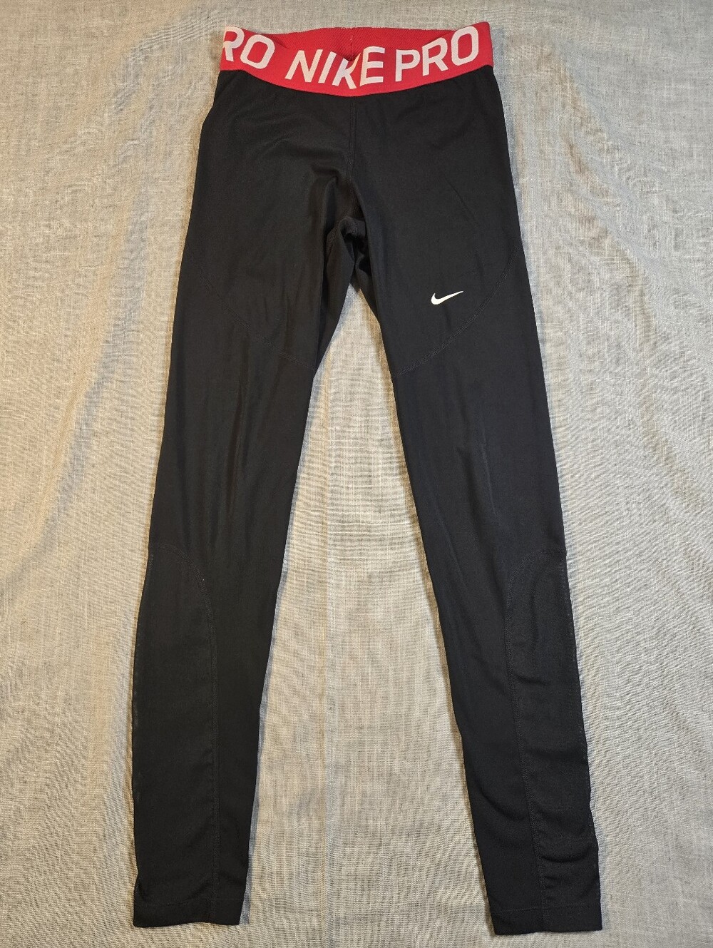 Nike Pro Womens M Dri-FIT Mesh Panel Tights Performance Leggings Black Red Band